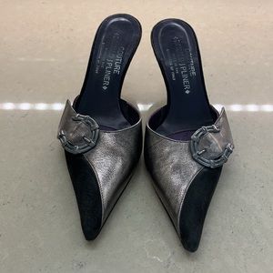 Couture Donal J Pliner woman’s mules 2. 5 inch Black suede/ pewter